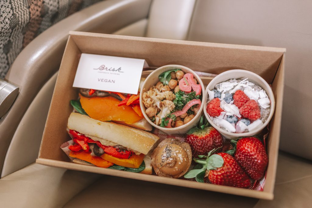 Gourmet private jet catering packs.